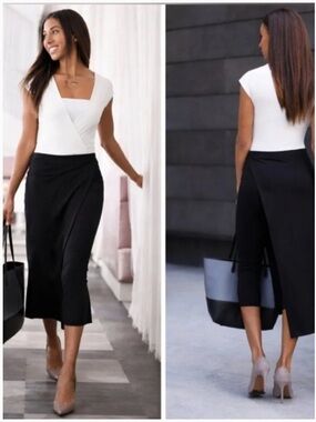 Betabrand The Sassiest Pants Ponte Midi Skirt Skort Solid Black Large LONG